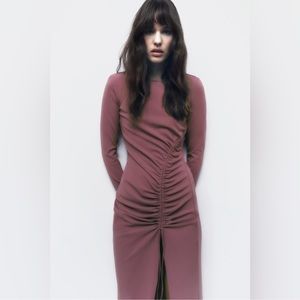 ZARA SIDE RUCHED MIDI DRESS